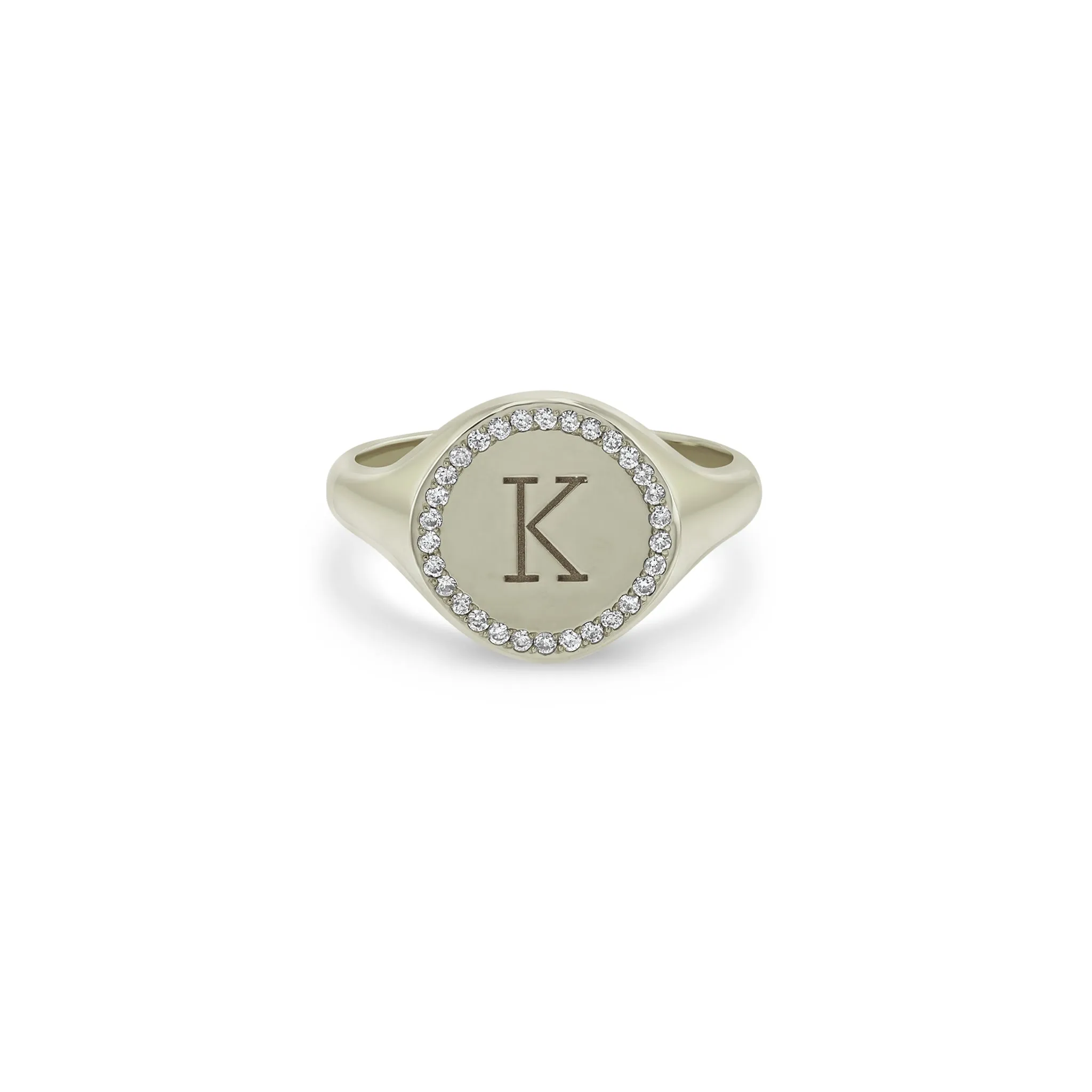 14k Medium Engraved Initial with Diamond Halo Round Signet Ring sold by Zoe Chicco product image thumbnail 5