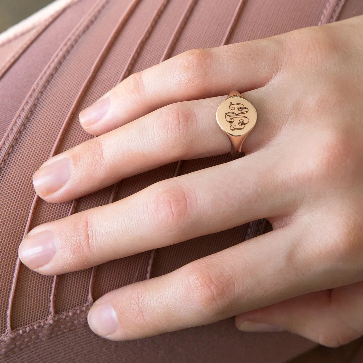 14k Engraved Monogram Signet Ring sold by Zoe Chicco product image thumbnail 2