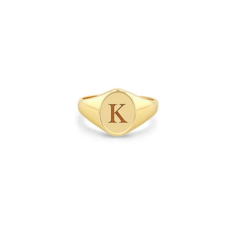 14k Engraved Initial Oval Signet Ring sold by Zoe Chicco