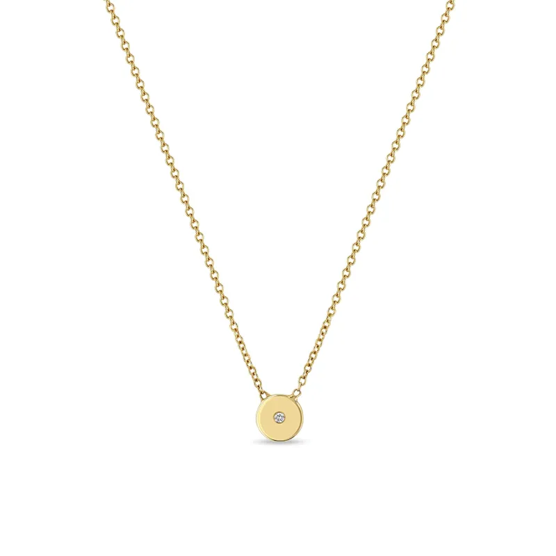 14k Gold Small Diamond Disc Necklace sold by Zoe Chicco