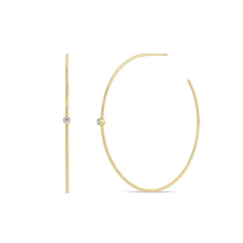 14k Diamond Bezel Center Hoops sold by Zoe Chicco