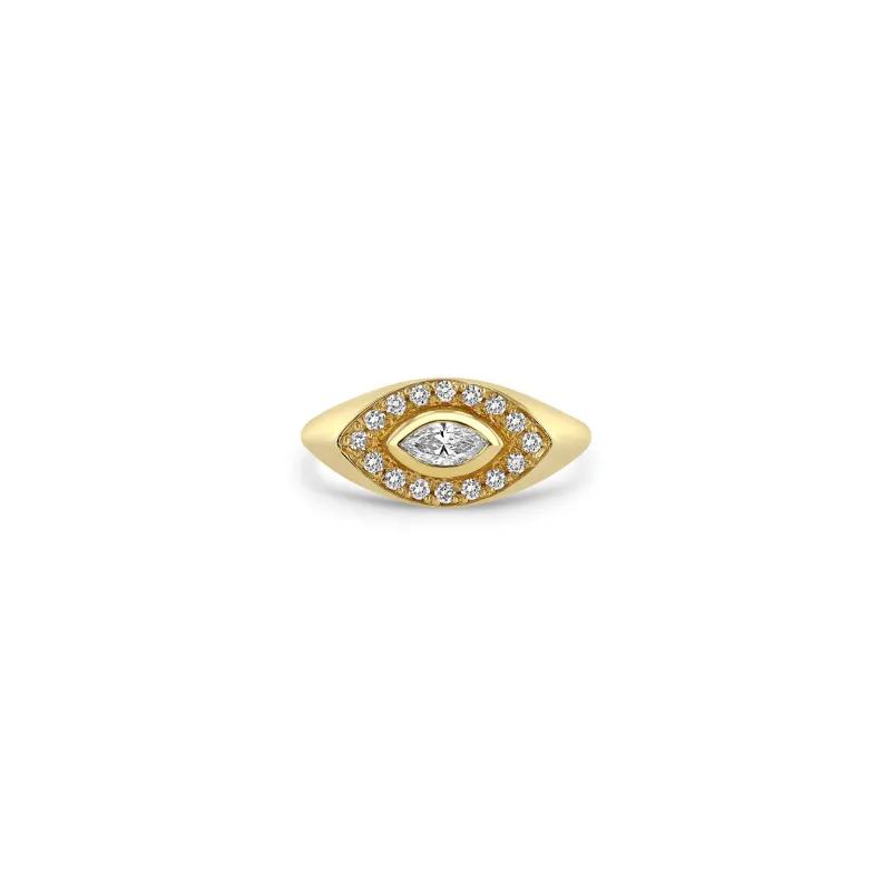 14k Marquise Diamond Halo Signet Ring sold by Zoe Chicco