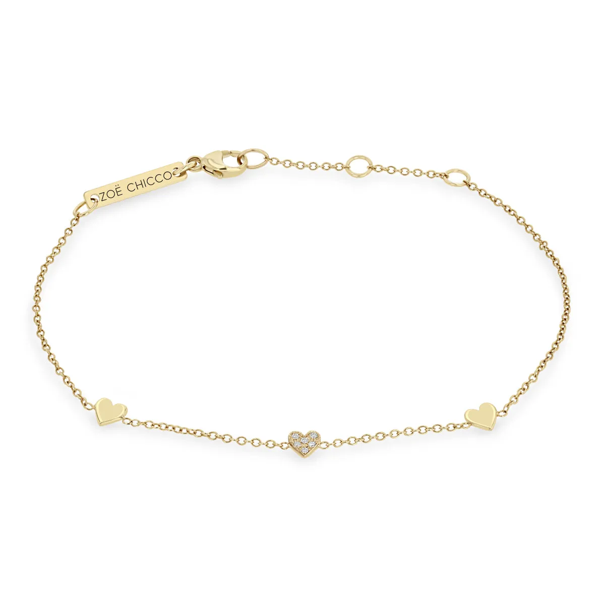 14k Itty Bitty Heart Trio Station Bracelet sold by Zoe Chicco