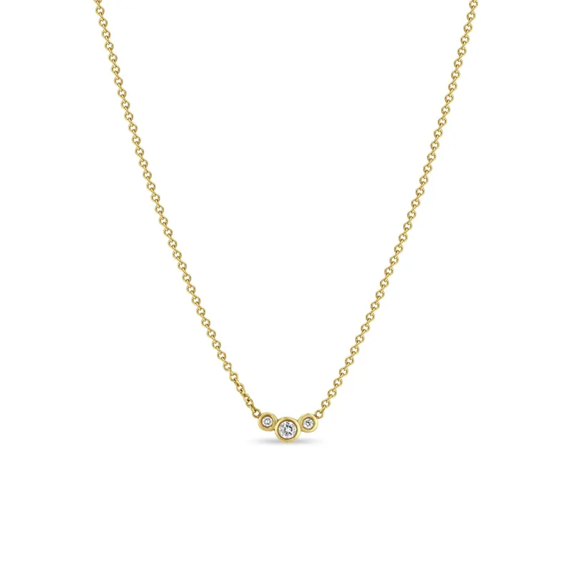 14k 3 Graduated Small Diamond Bezel Necklace sold by Zoe Chicco