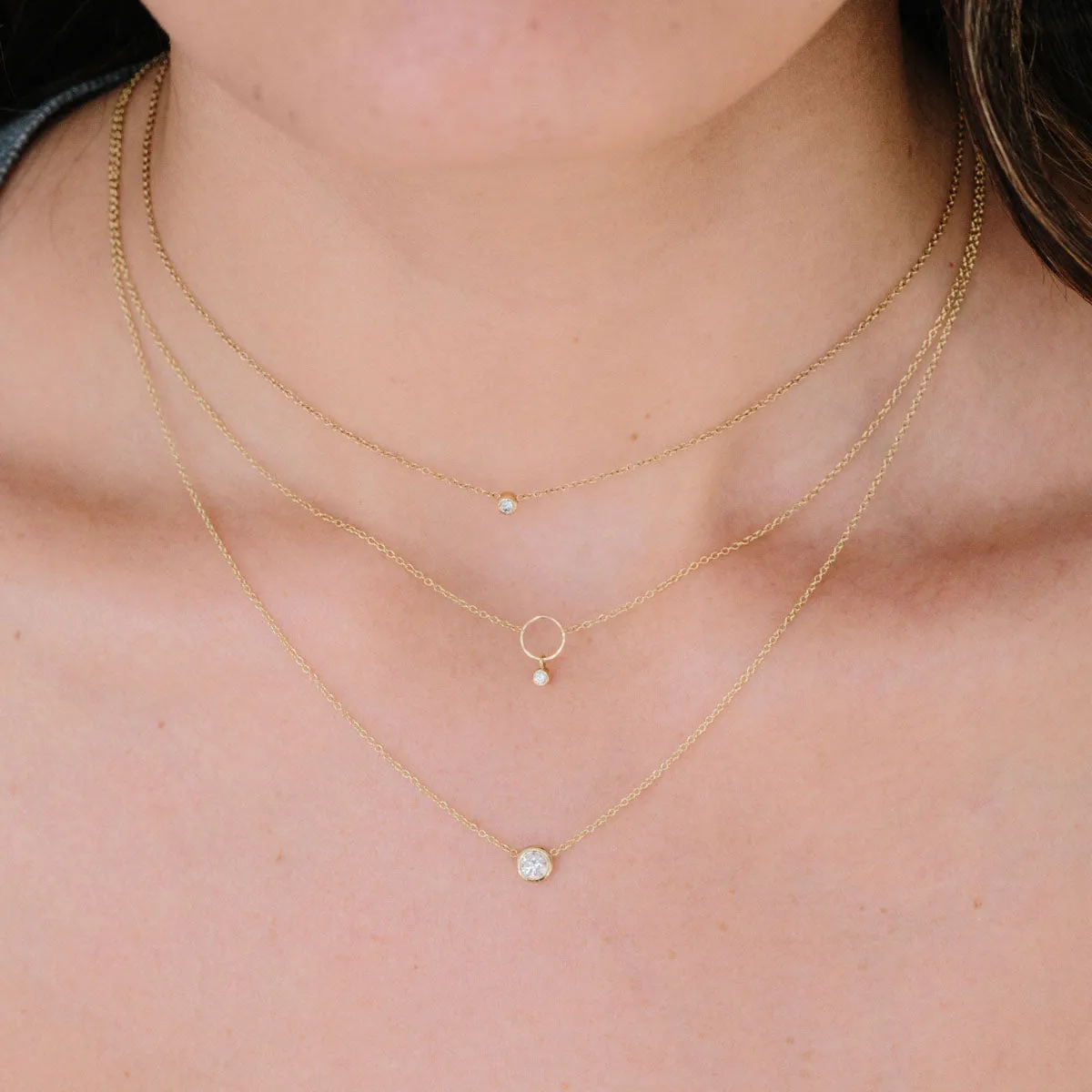 14k Circle Necklace with Dangling Diamond Bezel sold by Zoe Chicco product image thumbnail 2