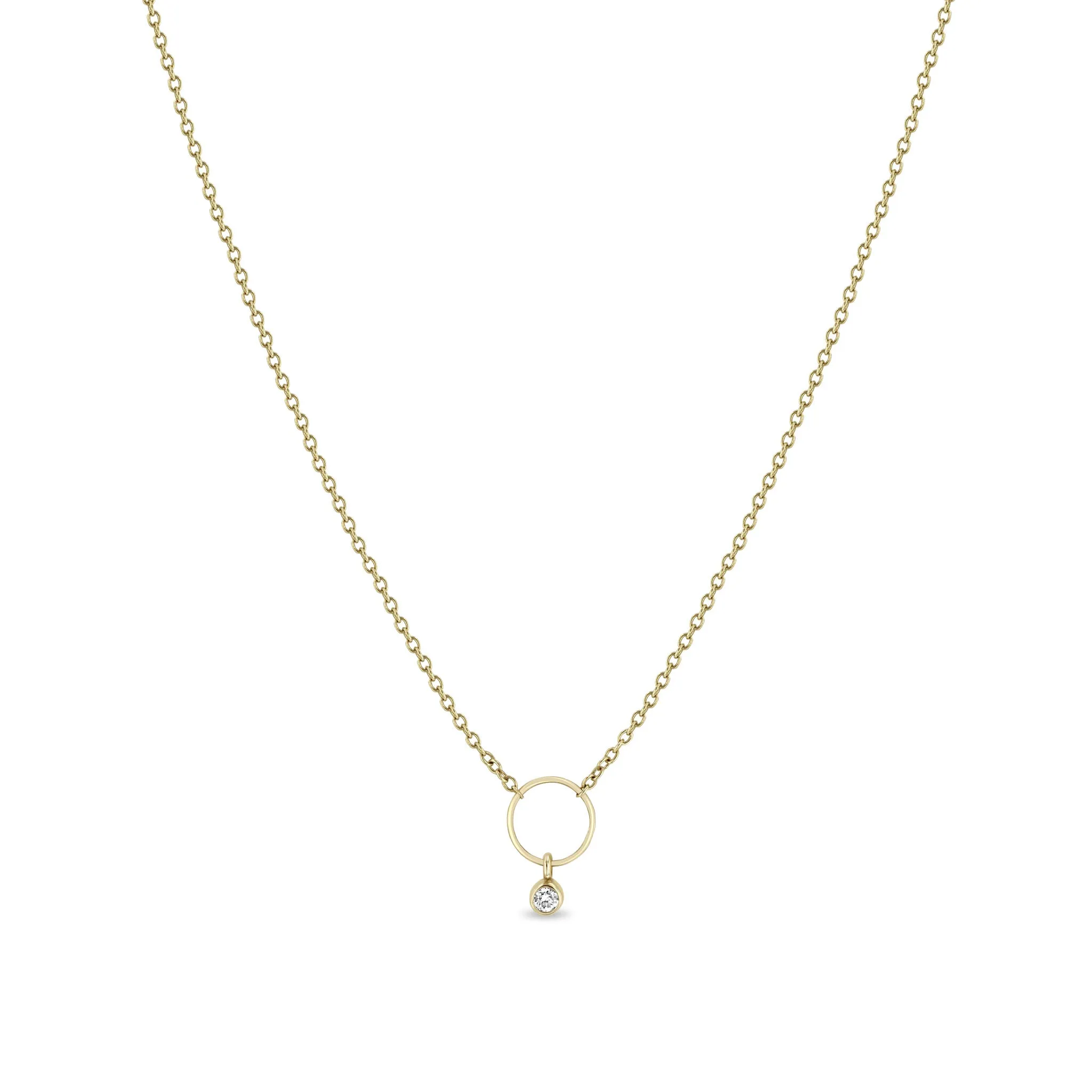 14k Circle Necklace with Dangling Diamond Bezel sold by Zoe Chicco
