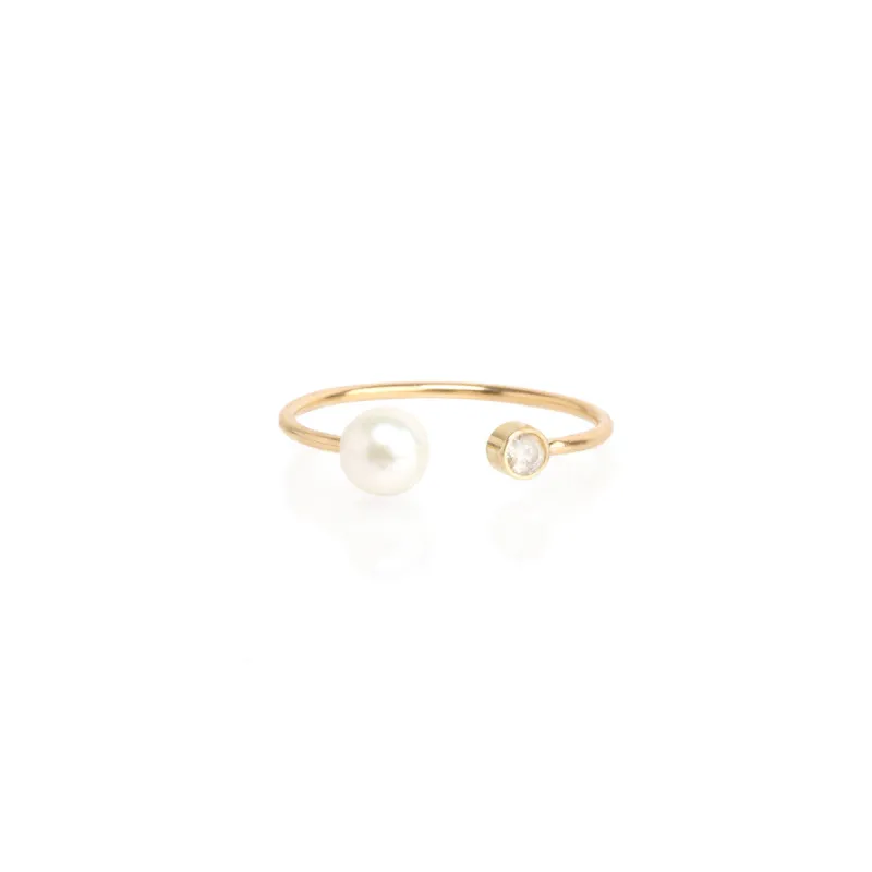 14k Pearl & Diamond Bezel Open Ring sold by Zoe Chicco