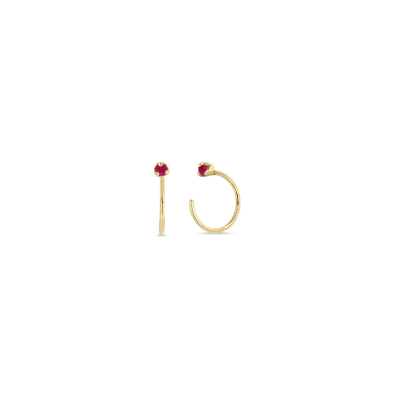 14k Prong Ruby Reverse Huggie Hoop Earrings sold by Zoe Chicco