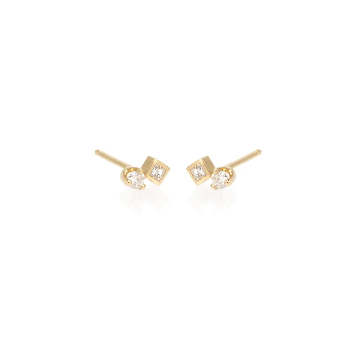 14k Mixed Round & Princess Diamond Studs sold by Zoe Chicco