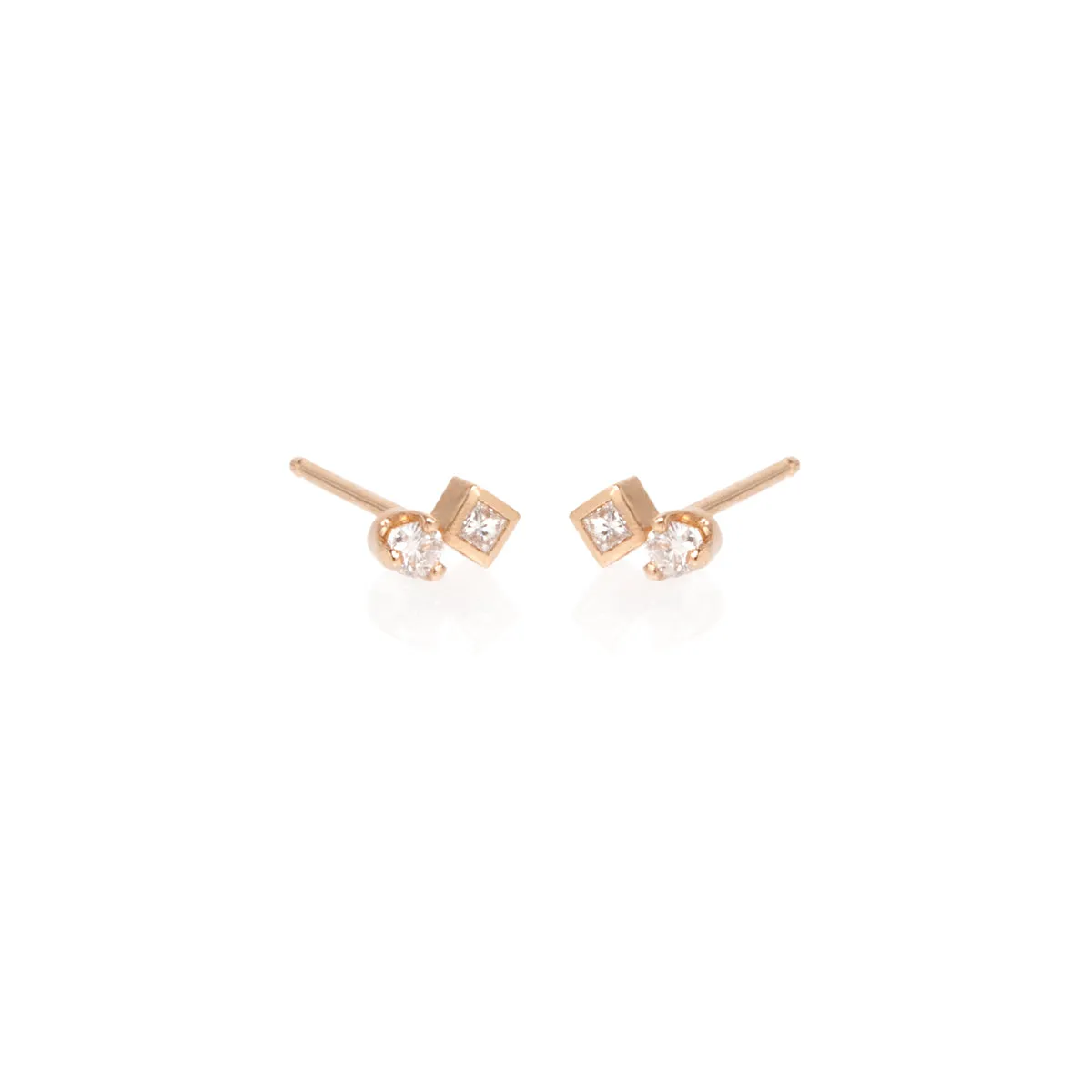 14k Mixed Round & Princess Diamond Studs sold by Zoe Chicco product image thumbnail 5