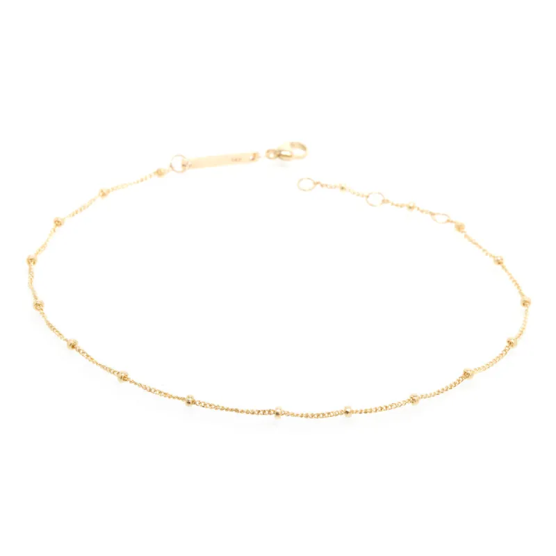 14k Satellite Bead Curb Chain Anklet sold by Zoe Chicco
