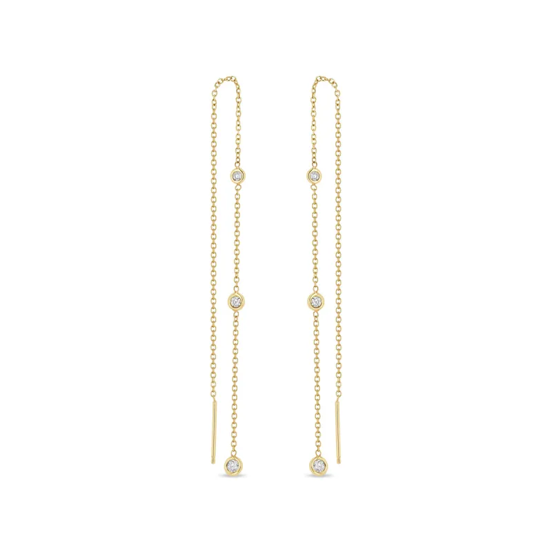 14k Graduated Floating Diamond Chain Threader Earrings sold by Zoe Chicco