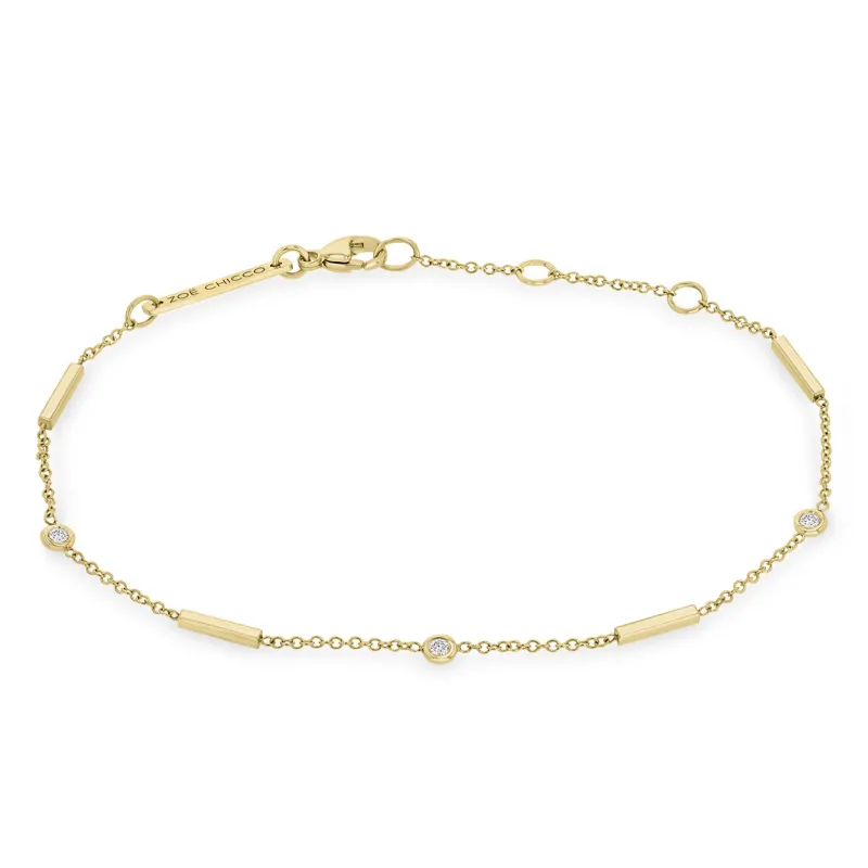 14k Horizontal Bar & Floating Diamond Station Bracelet sold by Zoe Chicco