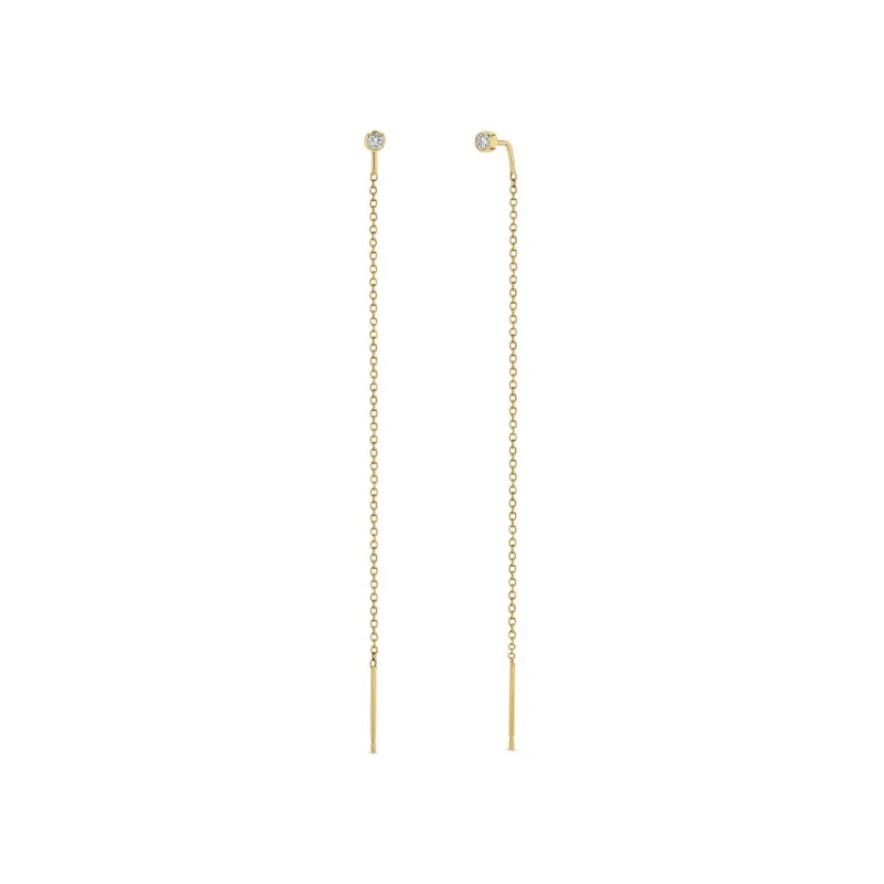 14k Diamond Bezel Threader Earrings sold by Zoe Chicco