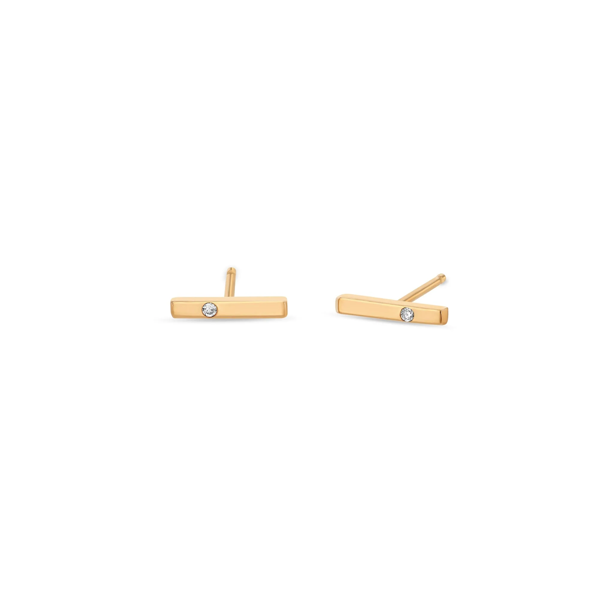 14k Single Diamond Thin Bar Studs sold by Zoe Chicco product image thumbnail 5
