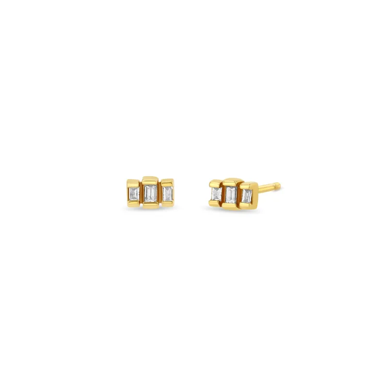 14k 3 Stepped Tiny Baguette Diamond Studs sold by Zoe Chicco