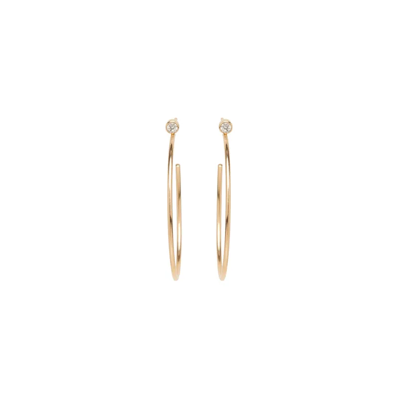 14k Diamond Bezel Medium Hoops sold by Zoe Chicco