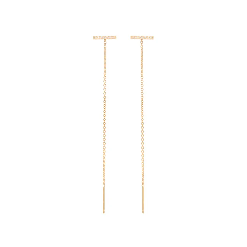 14k Thin Pavé Diamond Bar Threader Earrings sold by Zoe Chicco