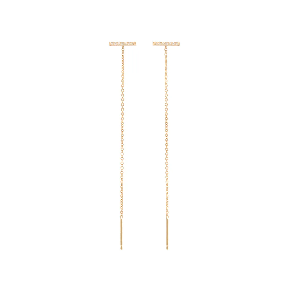 14k Thin Pavé Diamond Bar Threader Earrings sold by Zoe Chicco