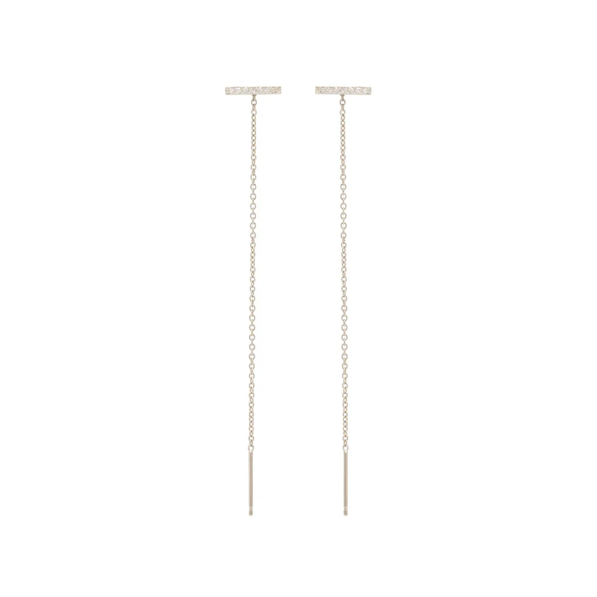 14k Thin Pavé Diamond Bar Threader Earrings sold by Zoe Chicco product image thumbnail 3