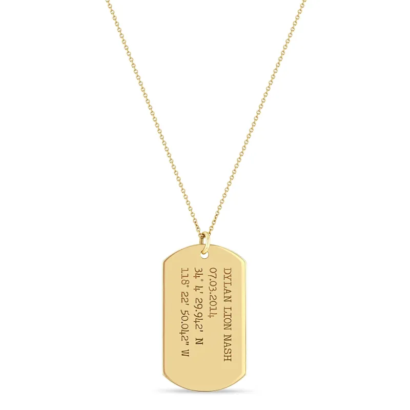 14k Large Engraved Dog Tag Necklace sold by Zoe Chicco
