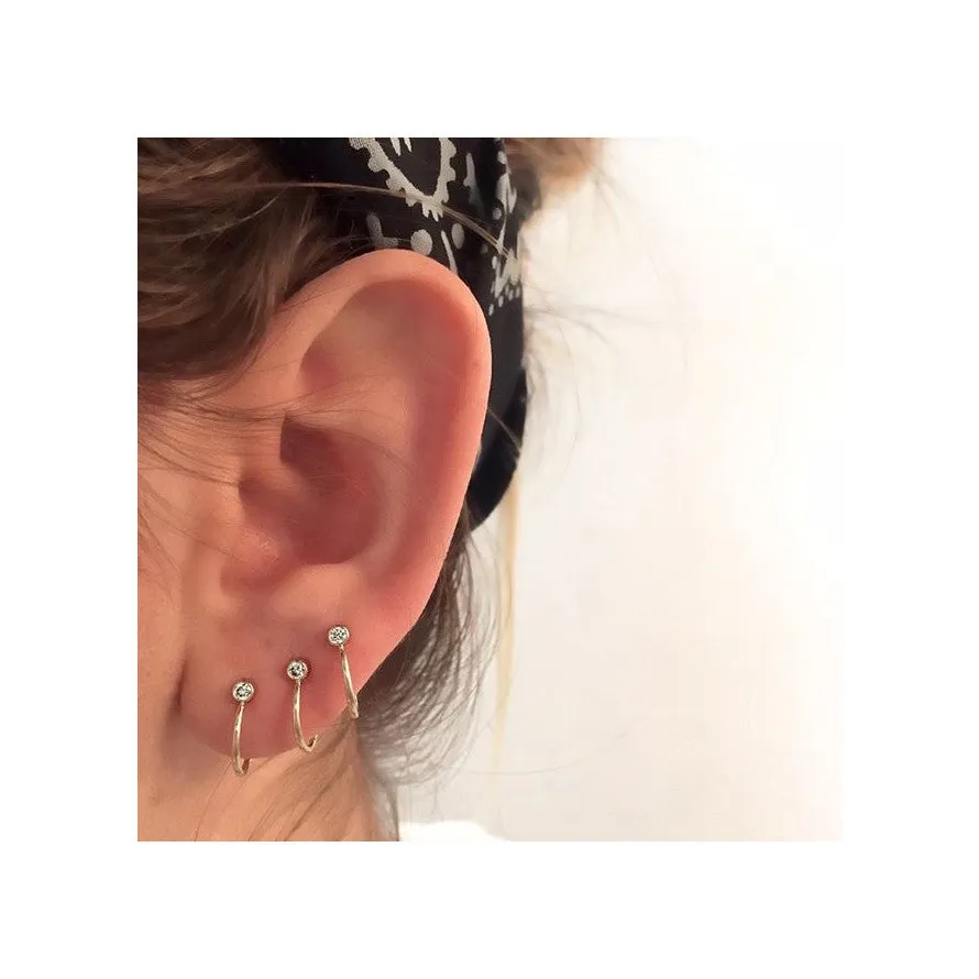 14k Diamond Bezel Thin Huggie Hoops sold by Zoe Chicco product image thumbnail 2