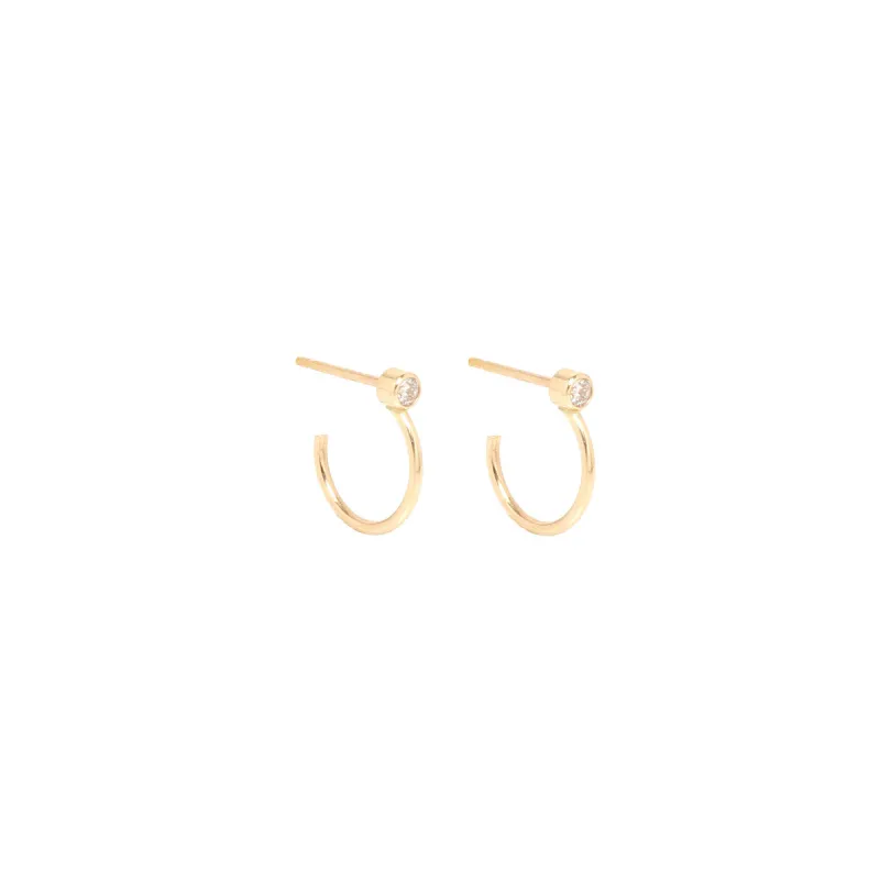14k Diamond Bezel Thin Huggie Hoops sold by Zoe Chicco