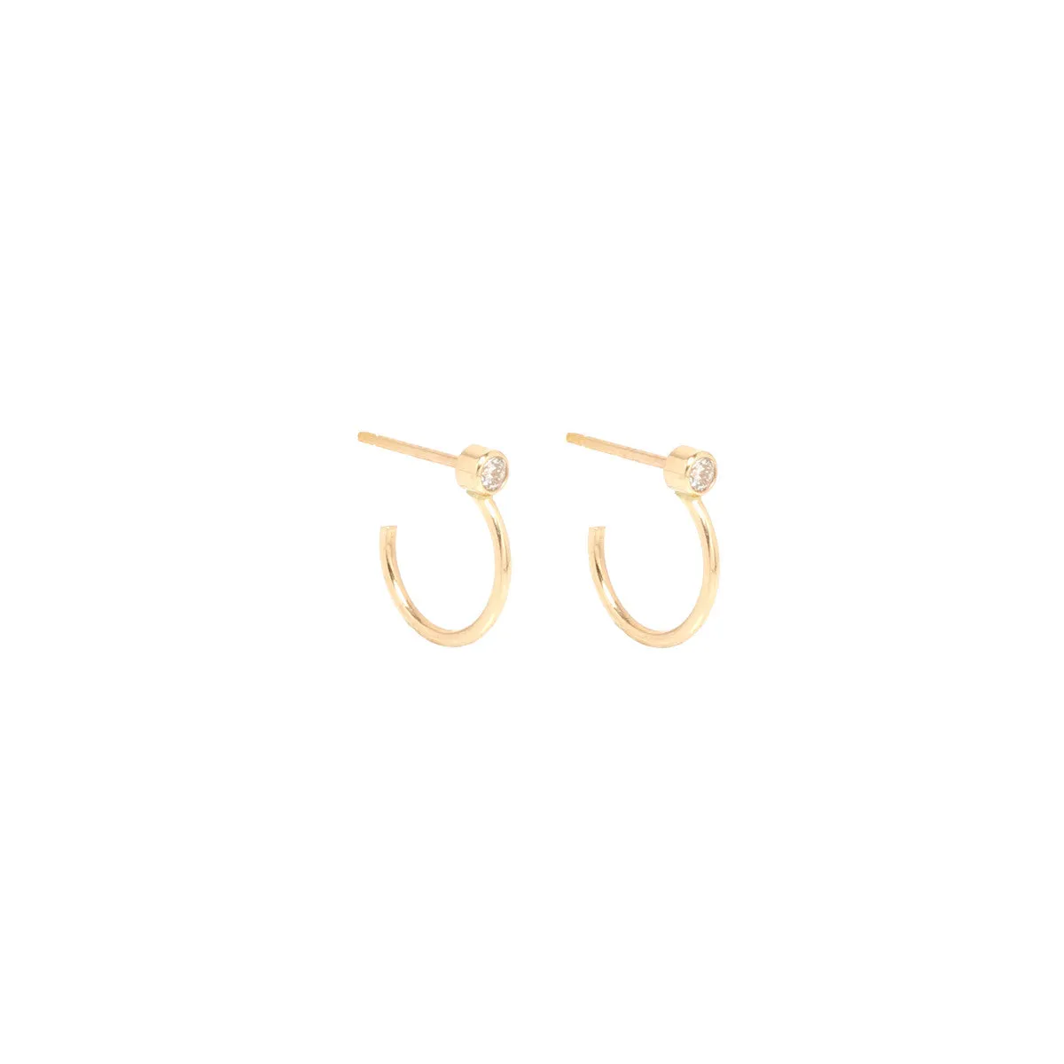 14k Diamond Bezel Thin Huggie Hoops sold by Zoe Chicco