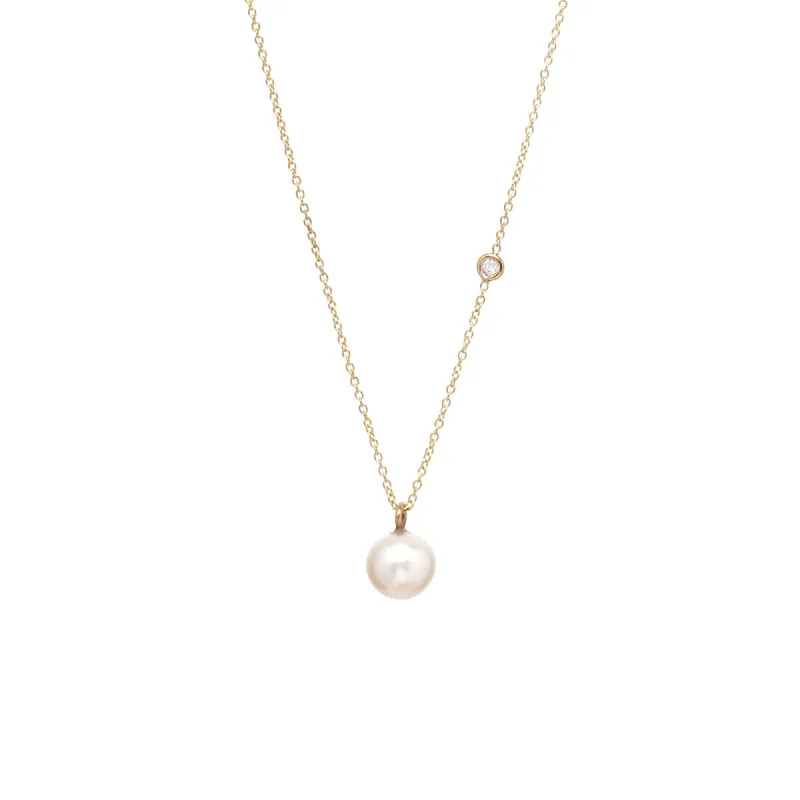 14k Large Pearl & Floating Diamond Necklace sold by Zoe Chicco