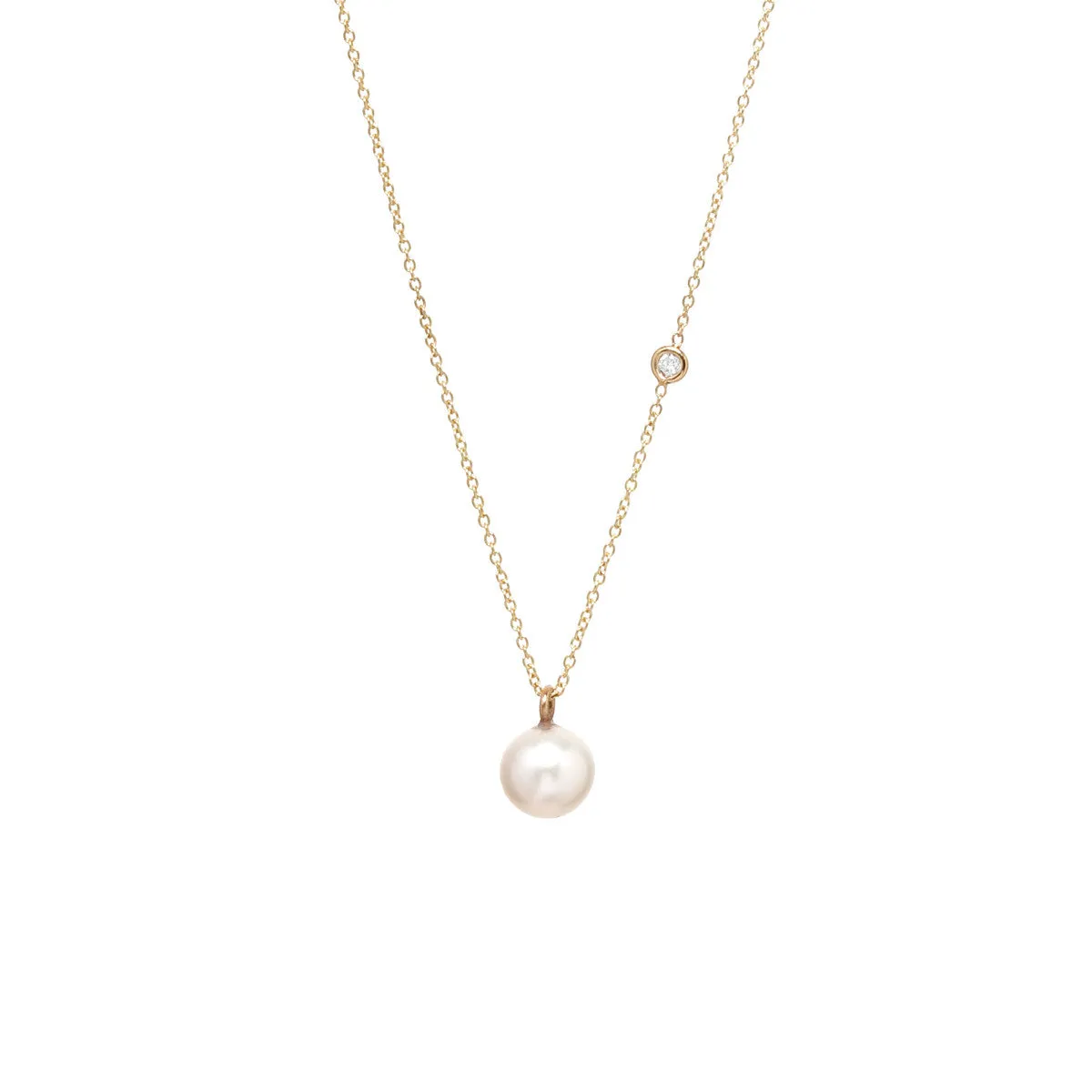14k Large Pearl & Floating Diamond Necklace sold by Zoe Chicco