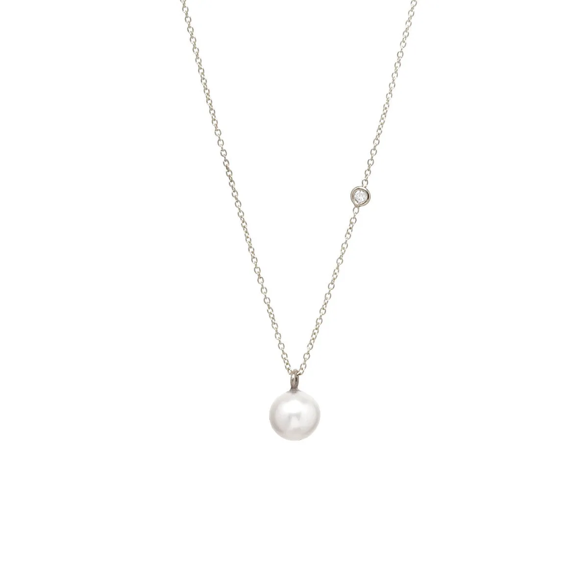 14k Large Pearl & Floating Diamond Necklace sold by Zoe Chicco product image thumbnail 4