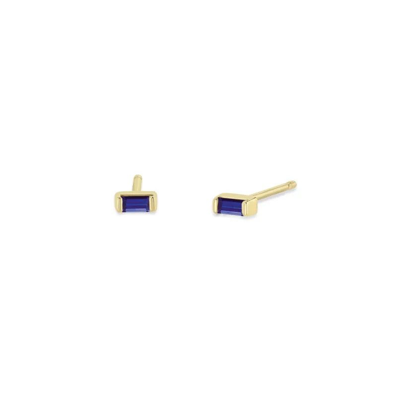 14k Small Blue Sapphire Baguette Studs sold by Zoe Chicco