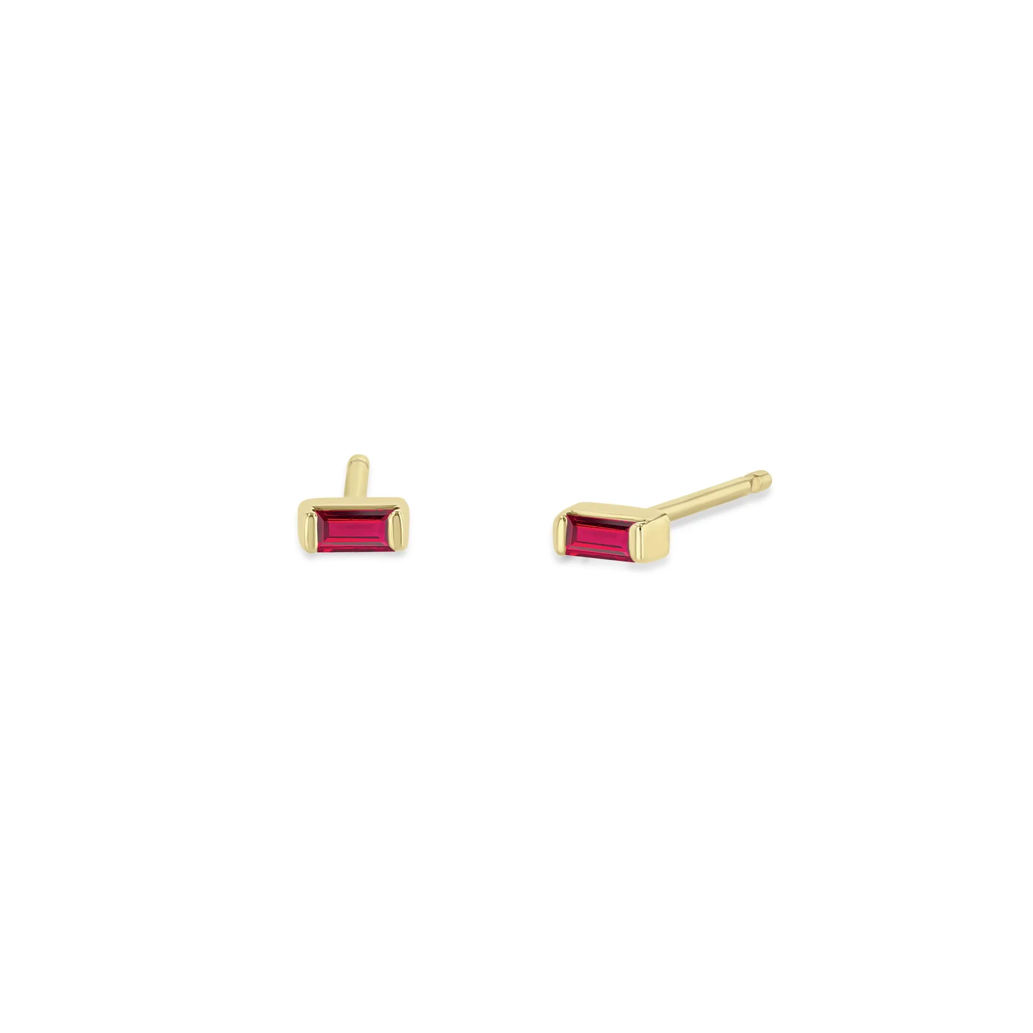 14k Small Ruby Baguette Studs sold by Zoe Chicco