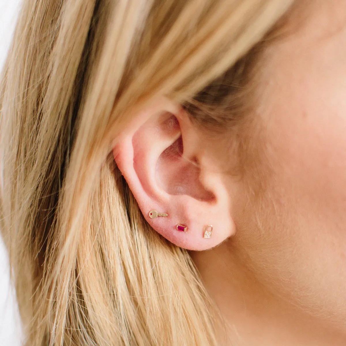 14k Small Ruby Baguette Studs sold by Zoe Chicco product image thumbnail 2