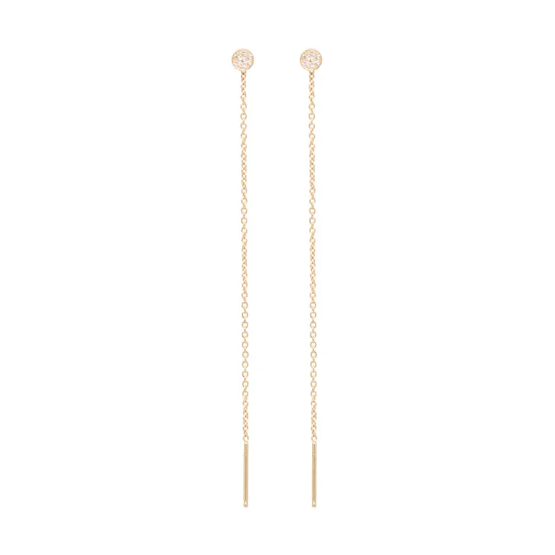 14k Itty Bitty Pavé Diamond Disc Threader Earrings sold by Zoe Chicco