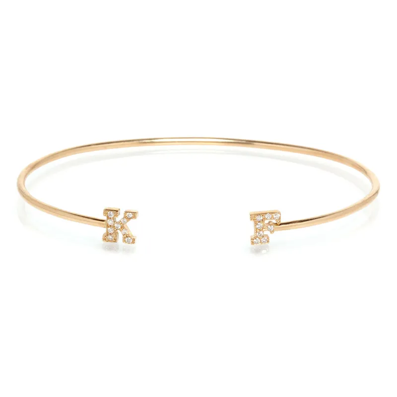 14k 2 Pavé Diamond Initial Letter Thin Cuff sold by Zoe Chicco