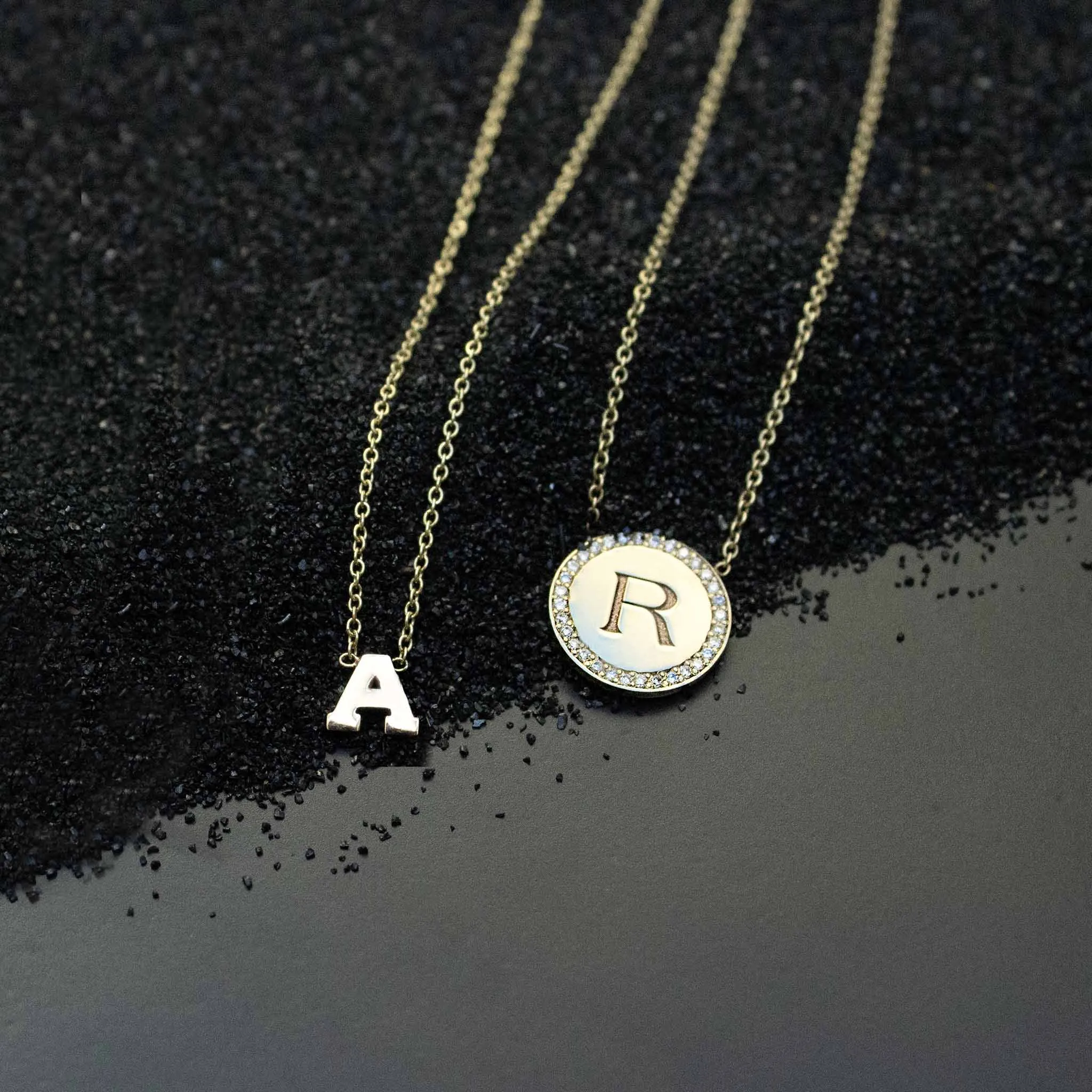 14k Medium Engraved Initial with Diamond Halo Disc Necklace sold by Zoe Chicco product image thumbnail 3
