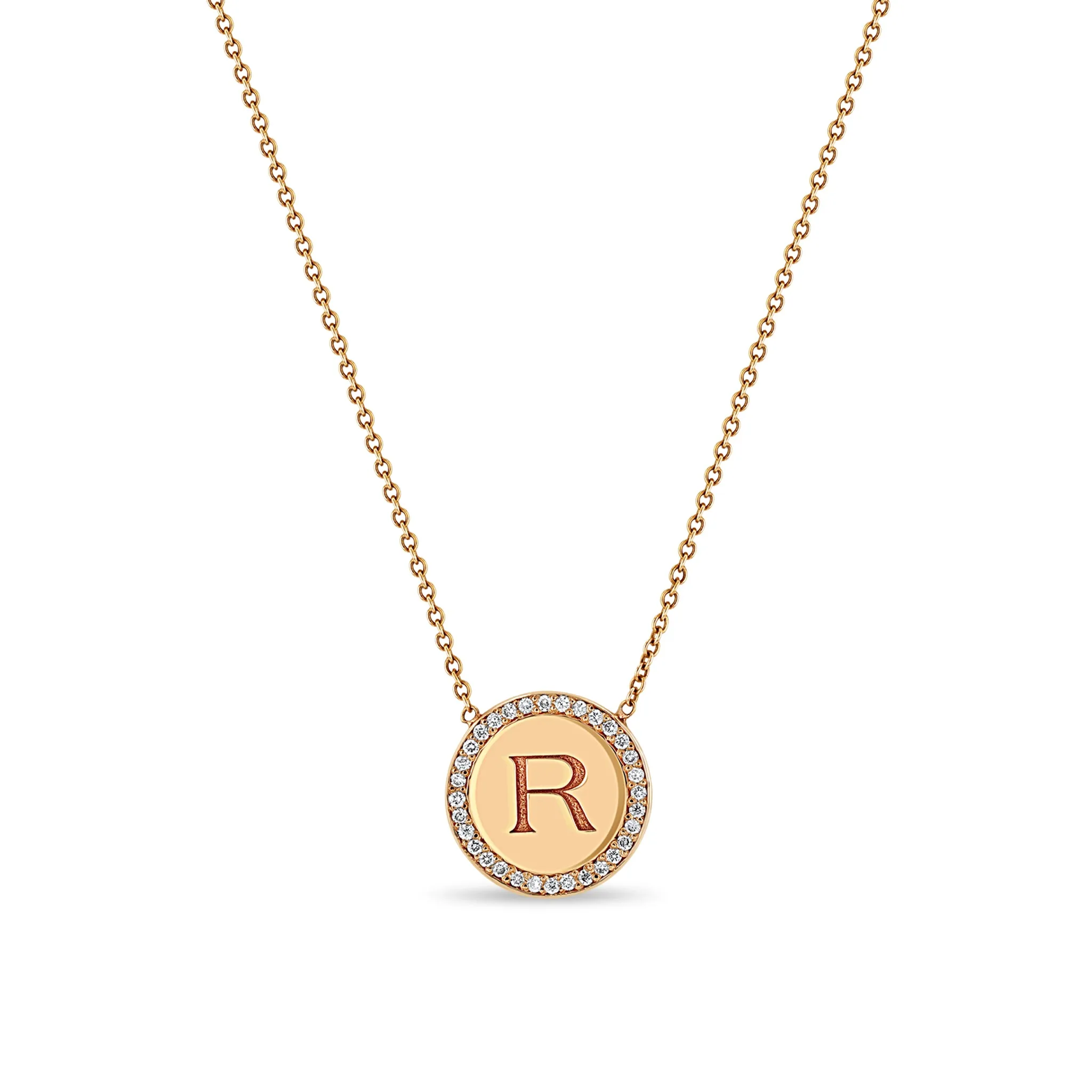 14k Medium Engraved Initial with Diamond Halo Disc Necklace sold by Zoe Chicco product image thumbnail 5