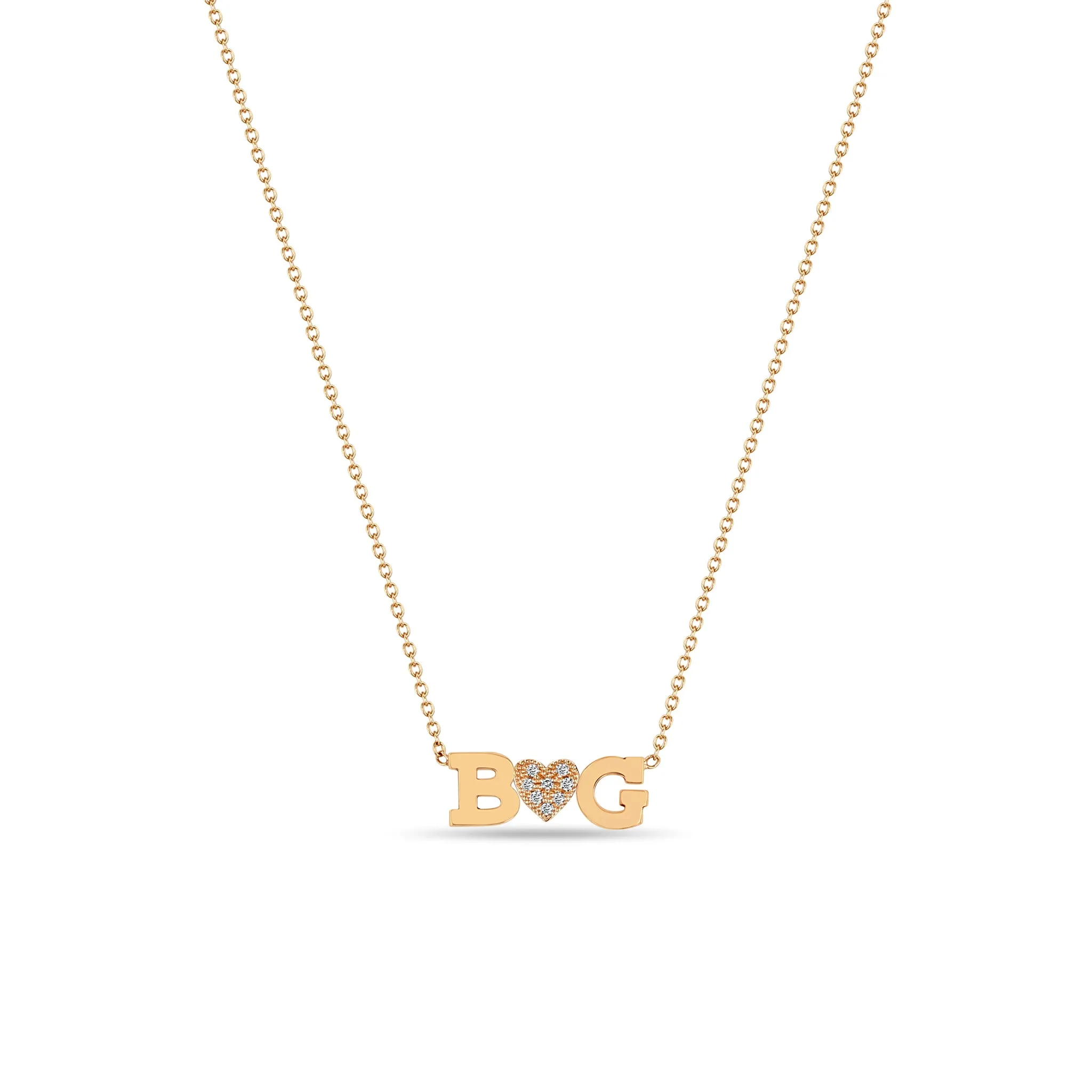 14k 2 Initial Letter & Diamond Heart Necklace sold by Zoe Chicco product image thumbnail 5