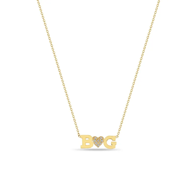 14k 2 Initial Letter & Diamond Heart Necklace sold by Zoe Chicco