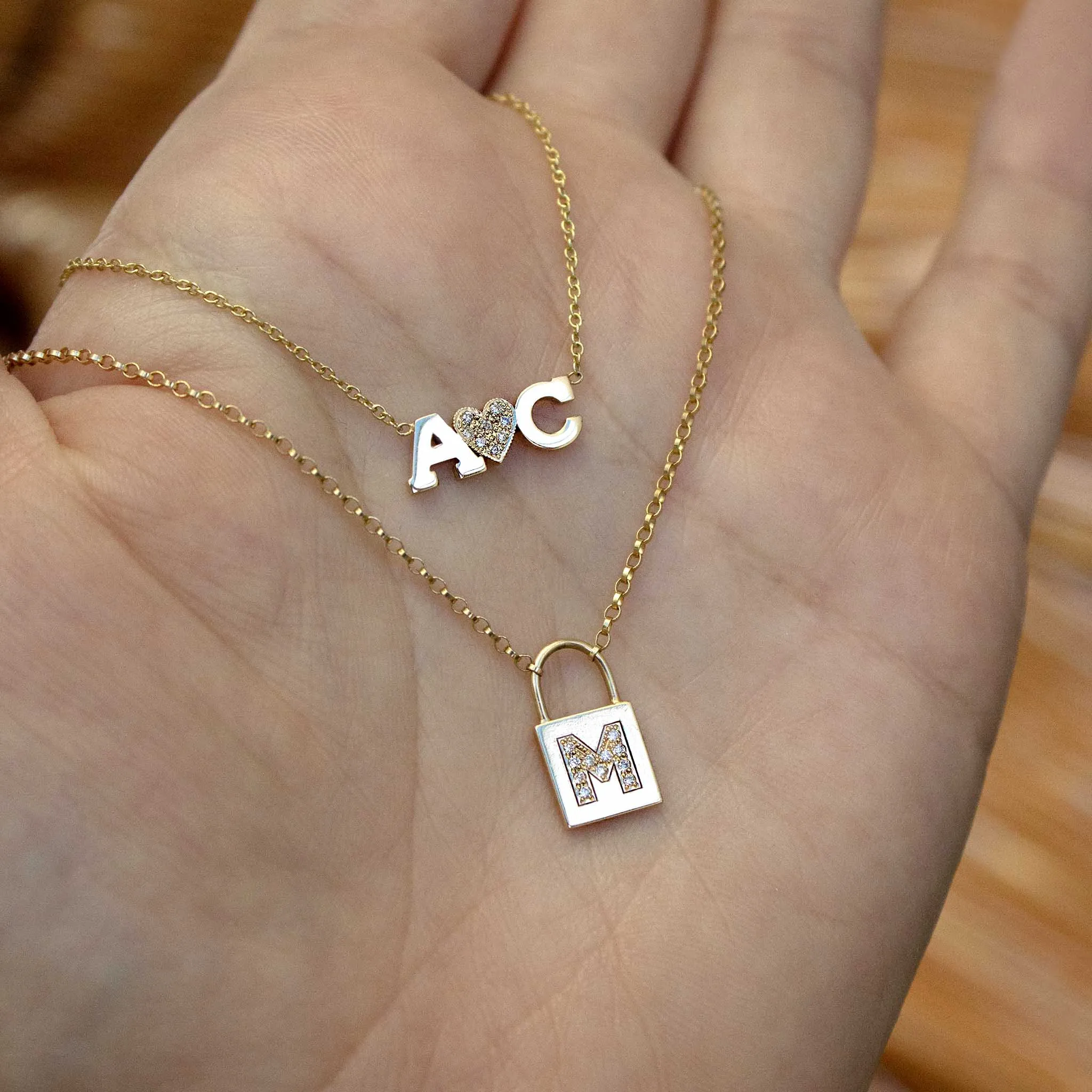 14k 2 Initial Letter & Diamond Heart Necklace sold by Zoe Chicco product image thumbnail 3