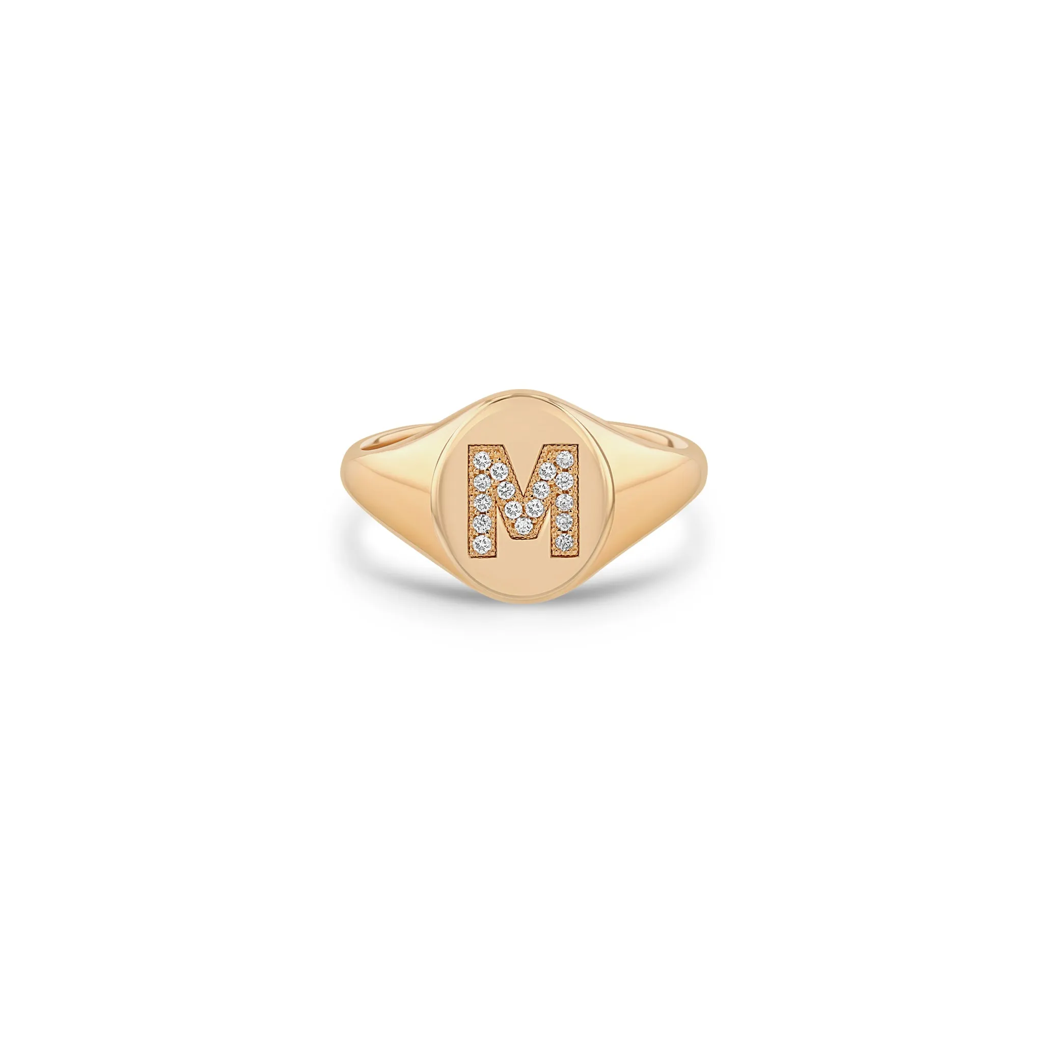 14k Pavé Diamond Initial Oval Signet Ring sold by Zoe Chicco product image thumbnail 3