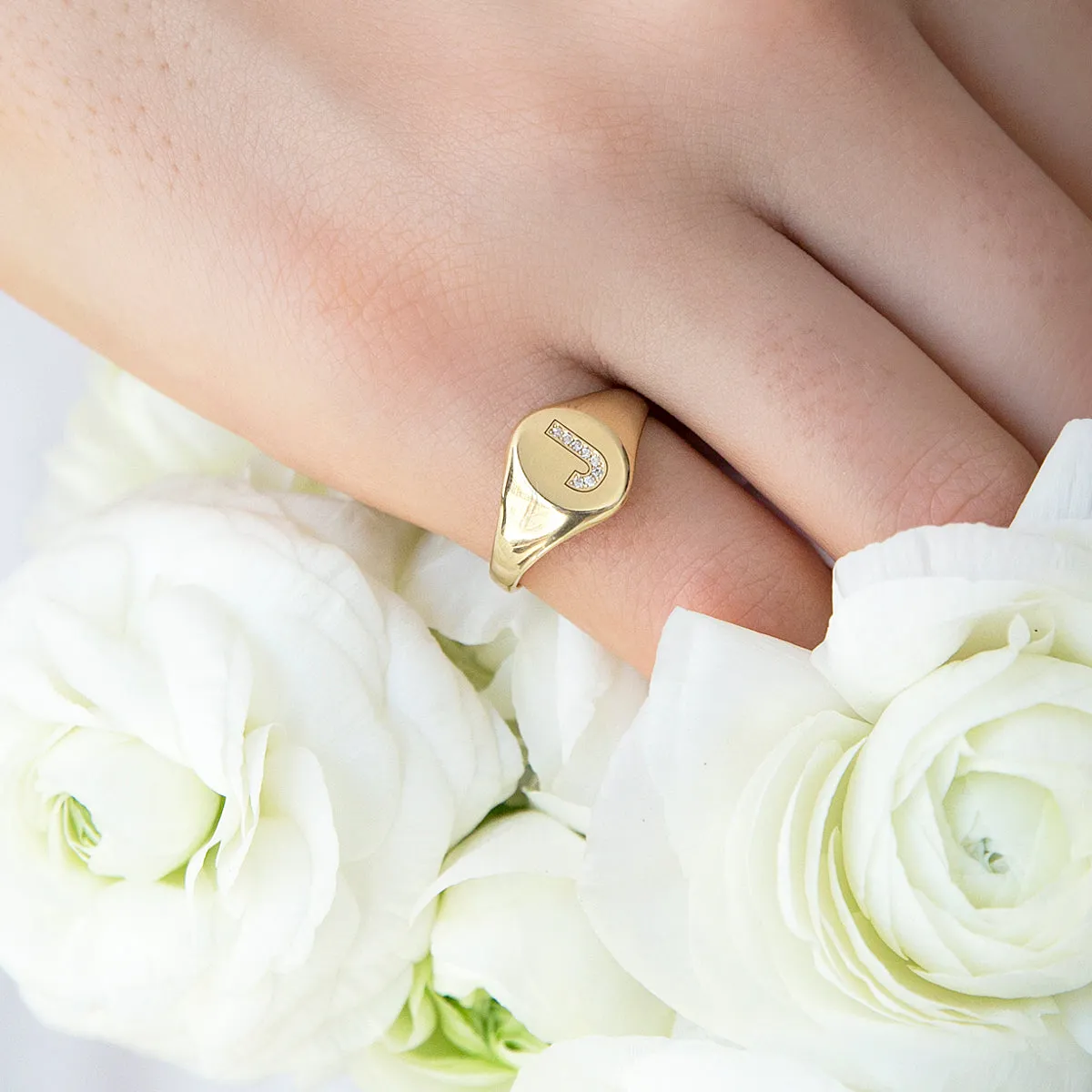 14k Pavé Diamond Initial Oval Signet Ring sold by Zoe Chicco product image thumbnail 2