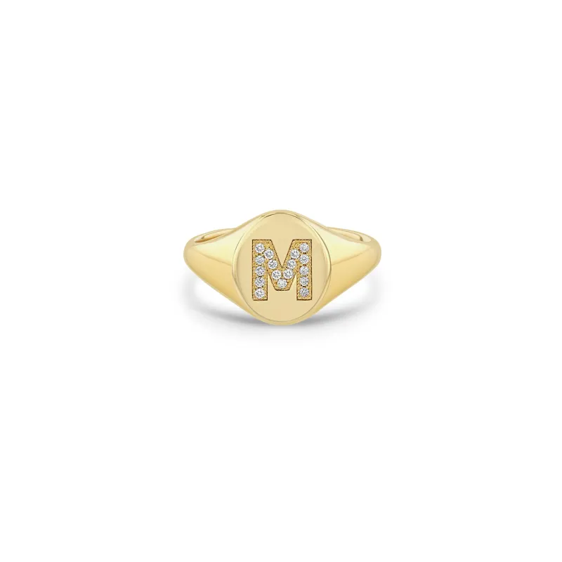 14k Pavé Diamond Initial Oval Signet Ring sold by Zoe Chicco