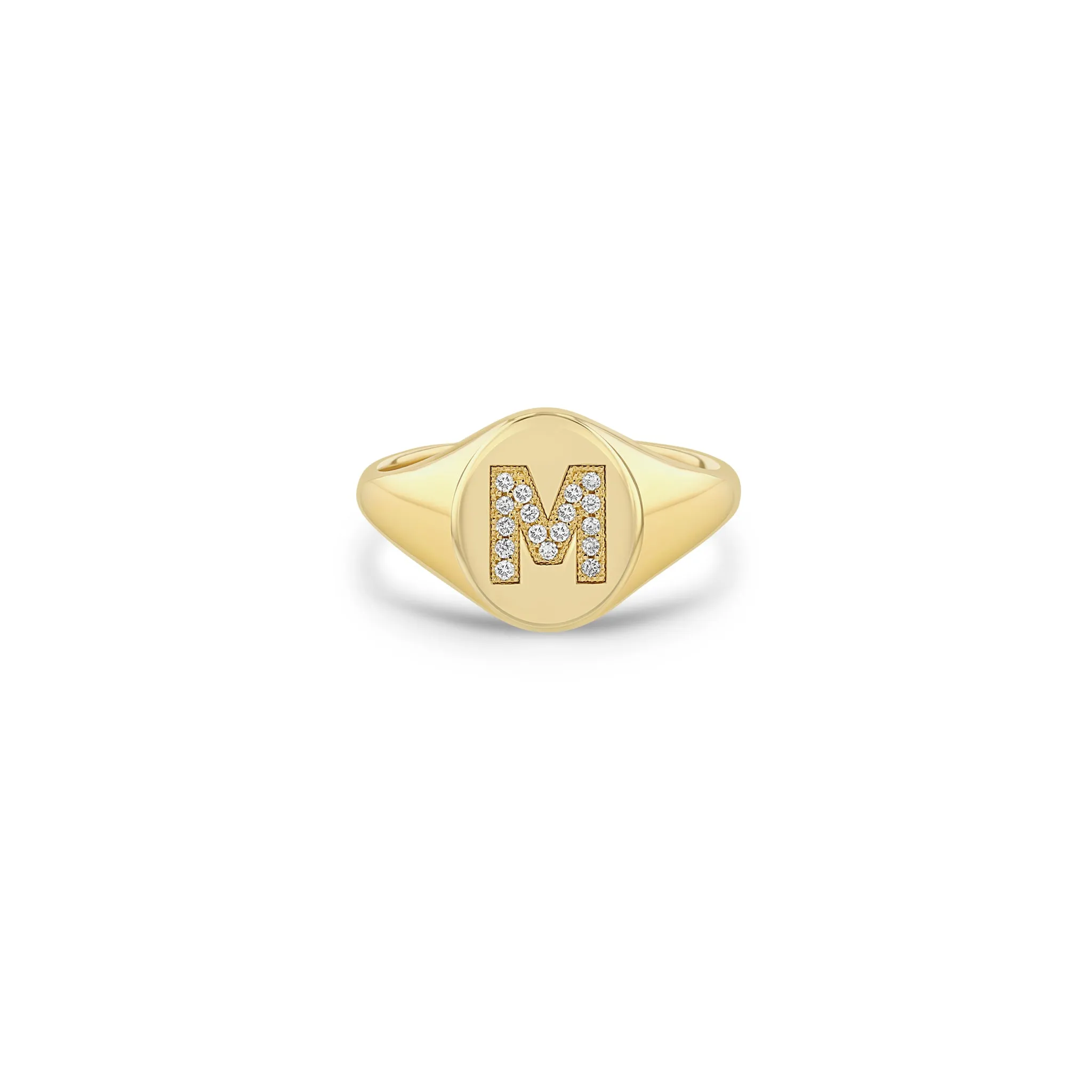14k Pavé Diamond Initial Oval Signet Ring sold by Zoe Chicco