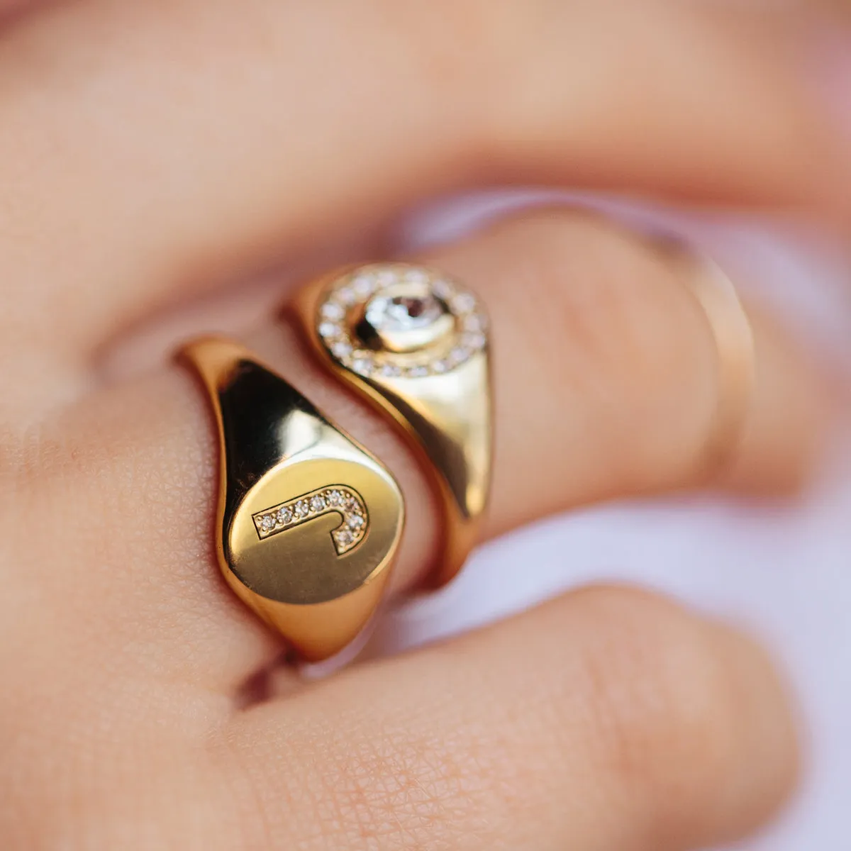 14k Pavé Diamond Initial Oval Signet Ring sold by Zoe Chicco product image thumbnail 4