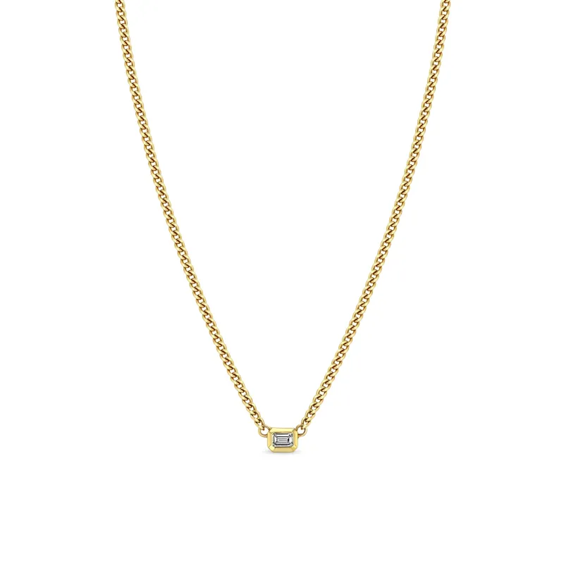14k XS Curb Chain Emerald Cut Diamond Bezel Necklace sold by Zoe Chicco