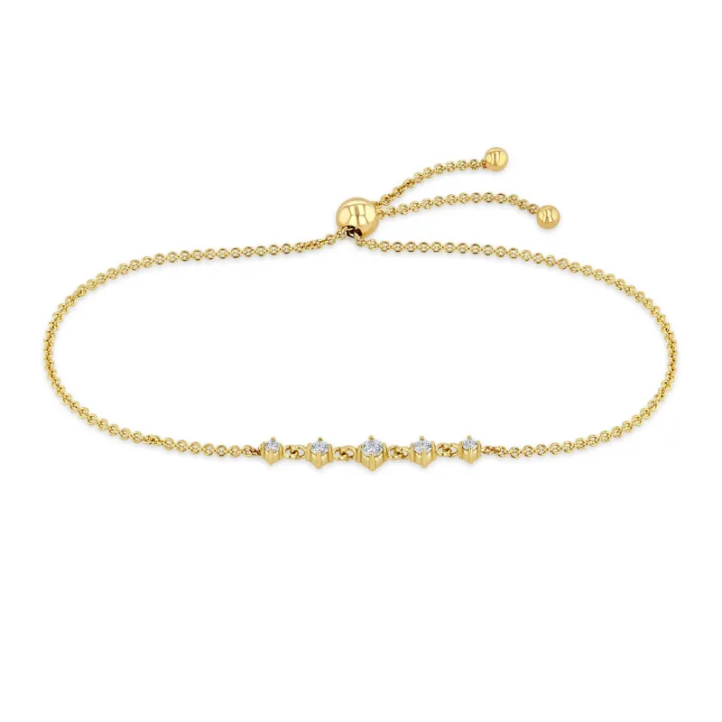 14k Linked 5 Graduated Prong Diamond Bolo Bracelet sold by Zoe Chicco