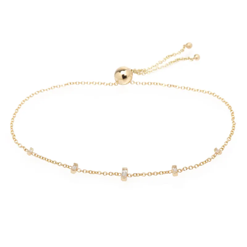 14k Graduated Baguette Diamond Station Bolo Bracelet - SALE sold by Zoe Chicco
