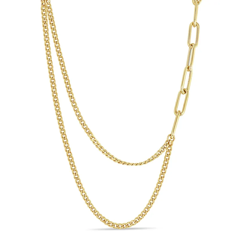 14k Mixed Paperclip Chain & Draped Double Small Curb Chain Necklace - SALE sold by Zoe Chicco